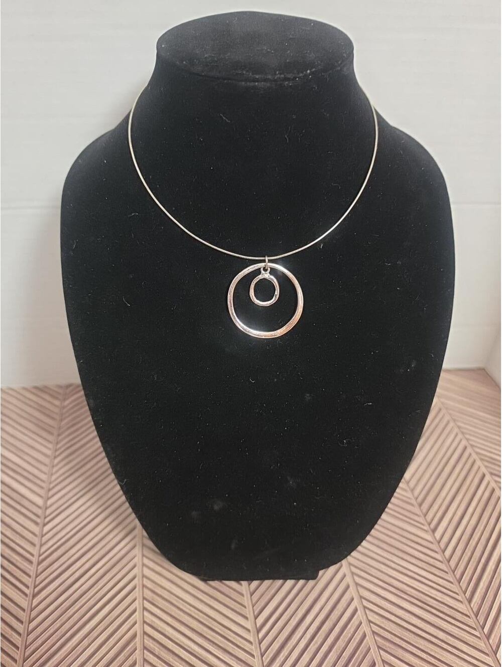 Express Silver Tone Double Circle Pendant Necklace